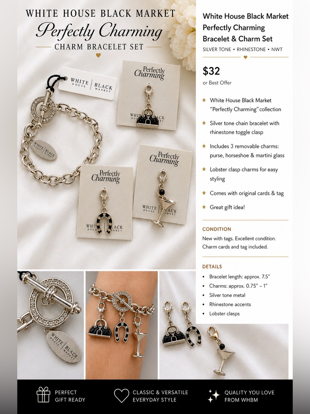 White House Black Market Perfectly Charming‎ Bracelet & Charm Set NWT
